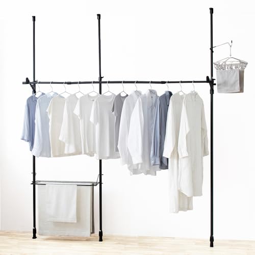 色：ブラック アイリスオーヤマ 【穴をあけないから賃貸でも使用可能】 窓を開けるだけで外に干さずに乾