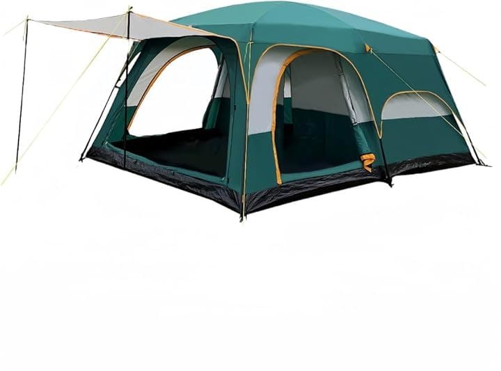 テント キャンピングテント ドームテント 2ルーム 二重層 設営簡単 uvカット加工 キャンプ アウトドア 前室付き メッシュ窓付き(グリーン, 4～6人用)