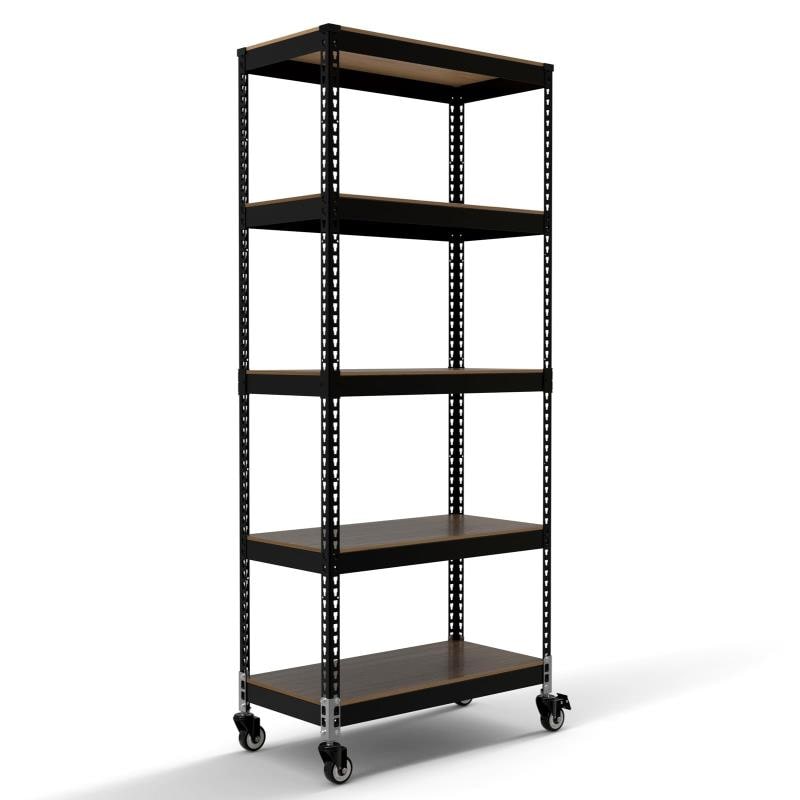 メタル&ウッドラック(Metal&Wood Rack) ラック 棚 5段 大型キャスター付き 頑丈 耐荷重120kg 幅81×奥行41×高さ191cm 組立品 ブラック 黒 MK-A885NCABK