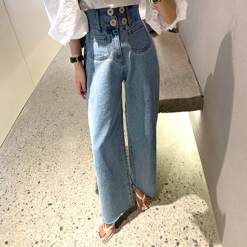 パンツ ワイドパンツ デニムパンツ ロング丈 ハイウエスト デニム かわいい マニッシュ 無地