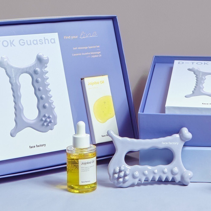 【韓国大人気!】デトック括弧マッサージャー+ホホバオイル 100ml マッサージ器 マッサージオイル 顔 ボディ
