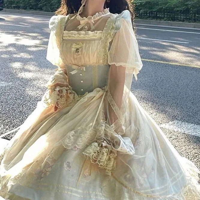 コスプレ ブルーグラデーションプリントワンピースjsk華やかプリンセス