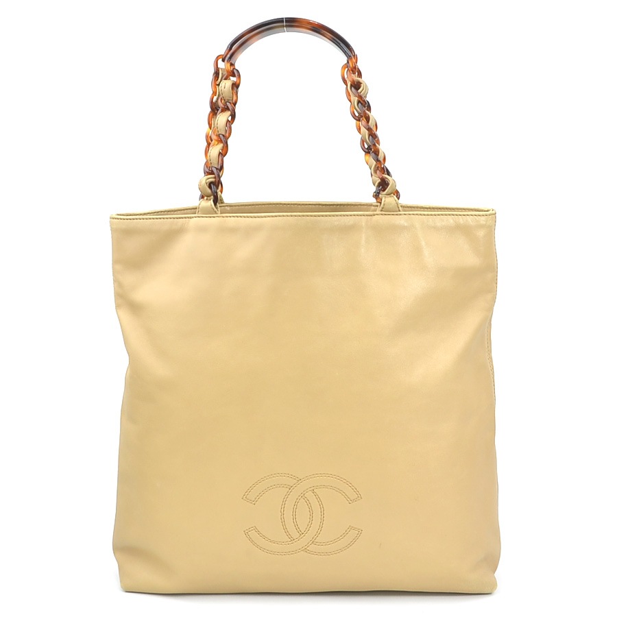 シャネル CHANEL ハンドバッグ トートバッグ ココマーク レザー/プラスチック ベージュ/ブラウン レディース e60631g