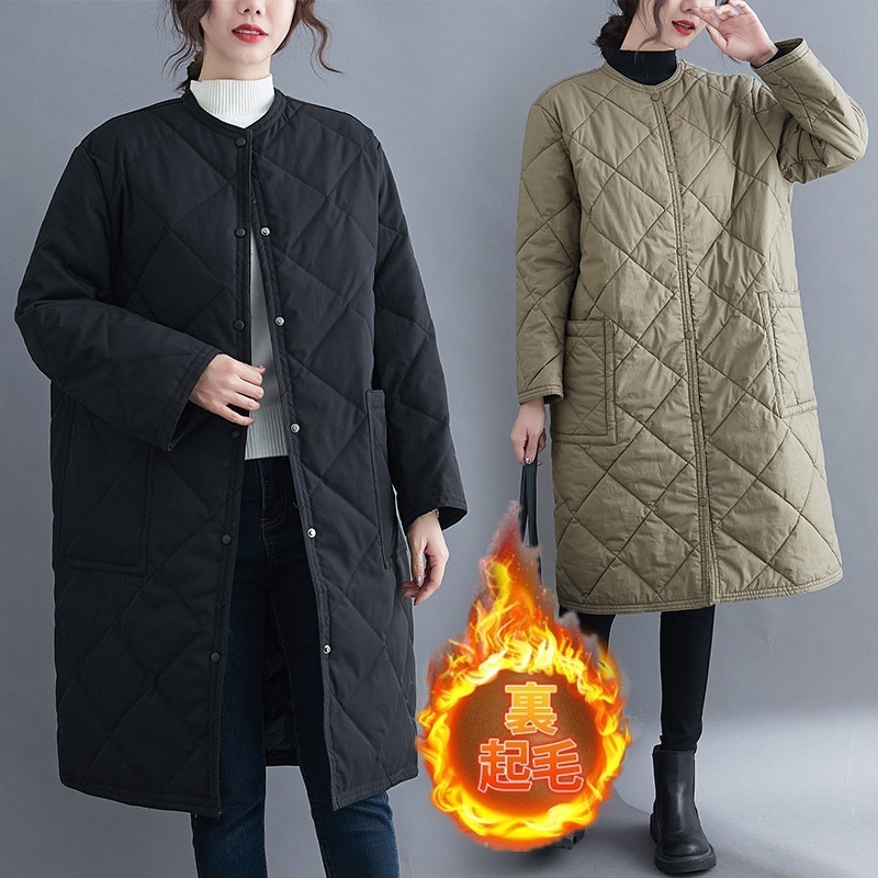 ロングコートレディースキルトキルティングロング丈長袖ラウンドネックノーカラーカーディガン通勤通学ゆったり上品