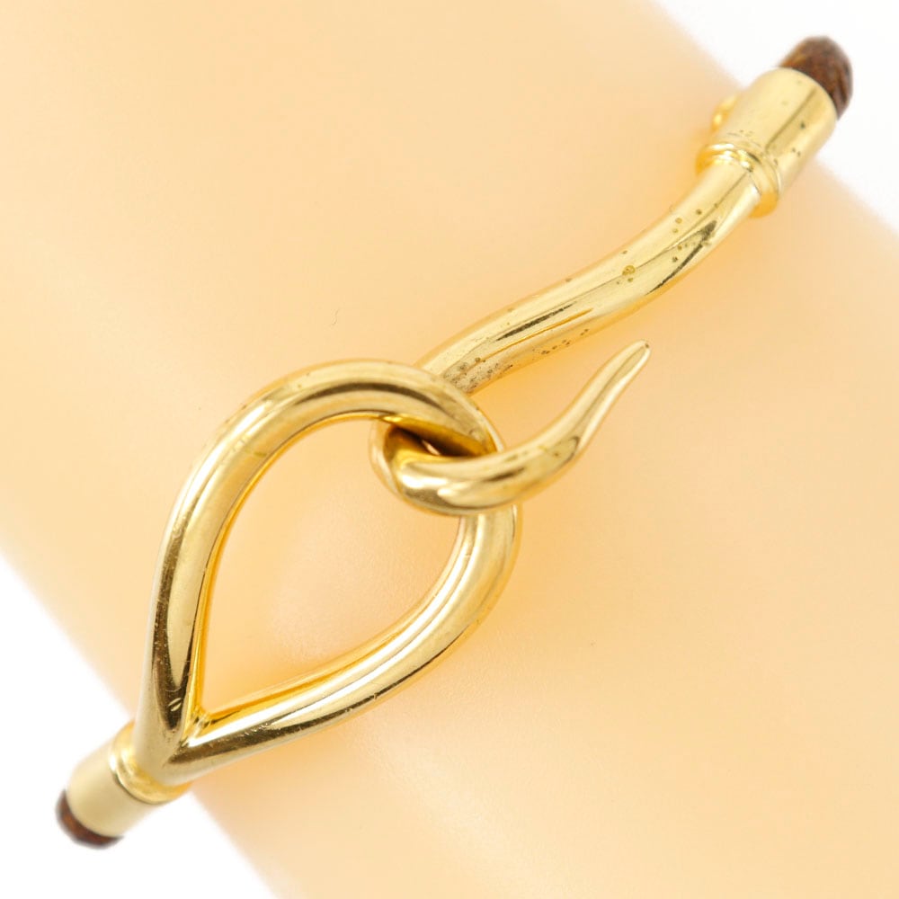 ジャンボブレス ブレスレット 金メッキ レザー 約9.6g レディース 中古品