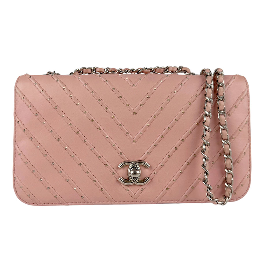 シャネル CHANEL ショルダーバッグ レザー ピンク シルバー レディース n0927