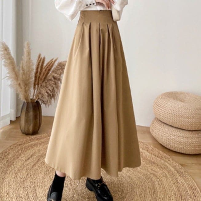 スカート マキシ丈 ロング丈 フレア Aライン　無地 シンプル カジュアル きれいめ 上品 エレガント 無地　カジュアル かわいい デート オフィス 通学 通勤 韓国 ベージュ ブラック 韓国 春