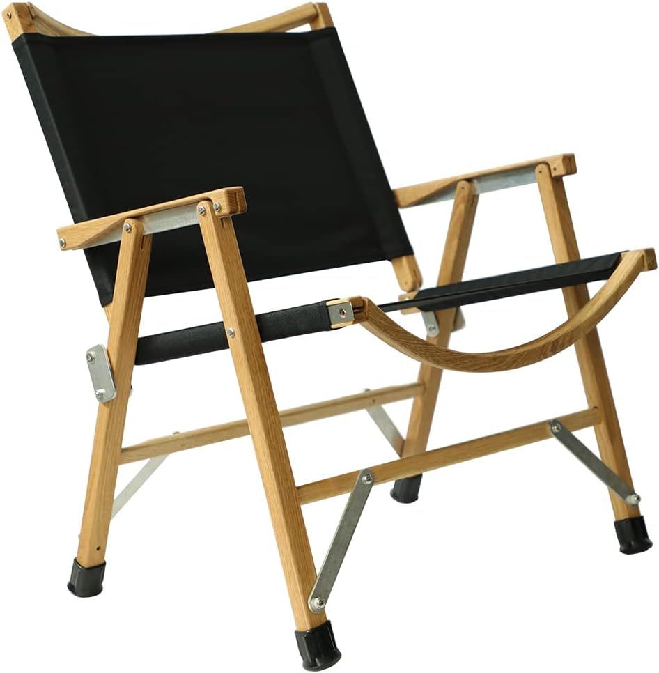 ブラックウォルナット/オークチェア 天然木/1000Dポリエステル/アルミ 折り畳み式 軽量コンパクト アーム付き 幅広ロースタイル 木製キャンプ椅子 アウトドア