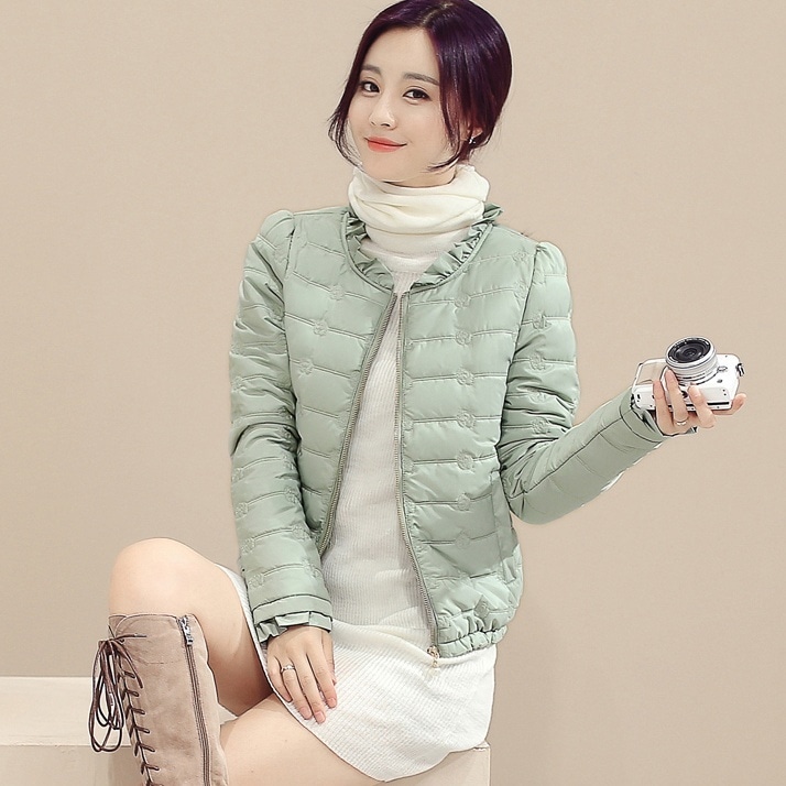 ダウンジャケット アウター ブルゾン ジャケット 上着 長袖 フリル 前開き かわいい 大人可愛い