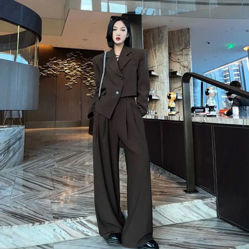 韓国ファッション おしゃれ イレギュラー スーツ ワイドパンツ セット 流行り 汎用性が高い 気質 着痩せ 質感 感 二点セット