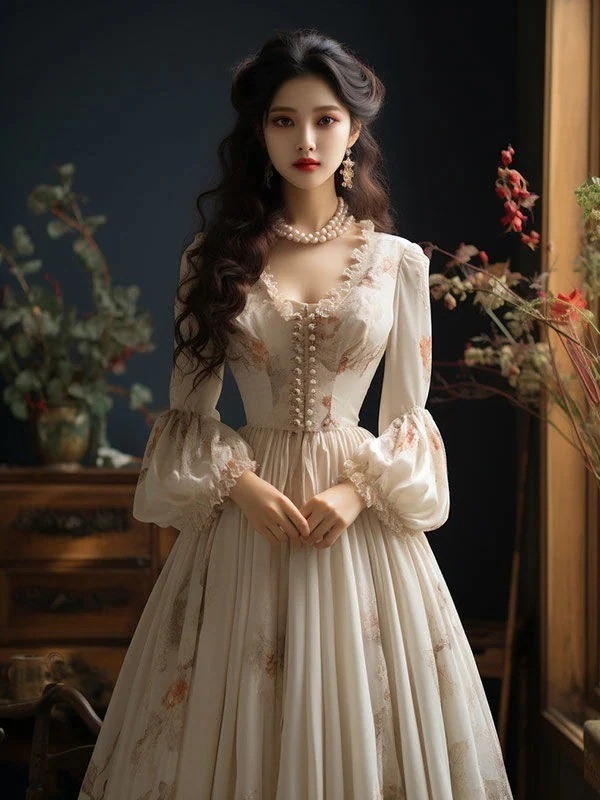 パーティードレス 春夏 新作 フランス 花柄ワンピース 森系 やせて見える ティーブレイクドレス