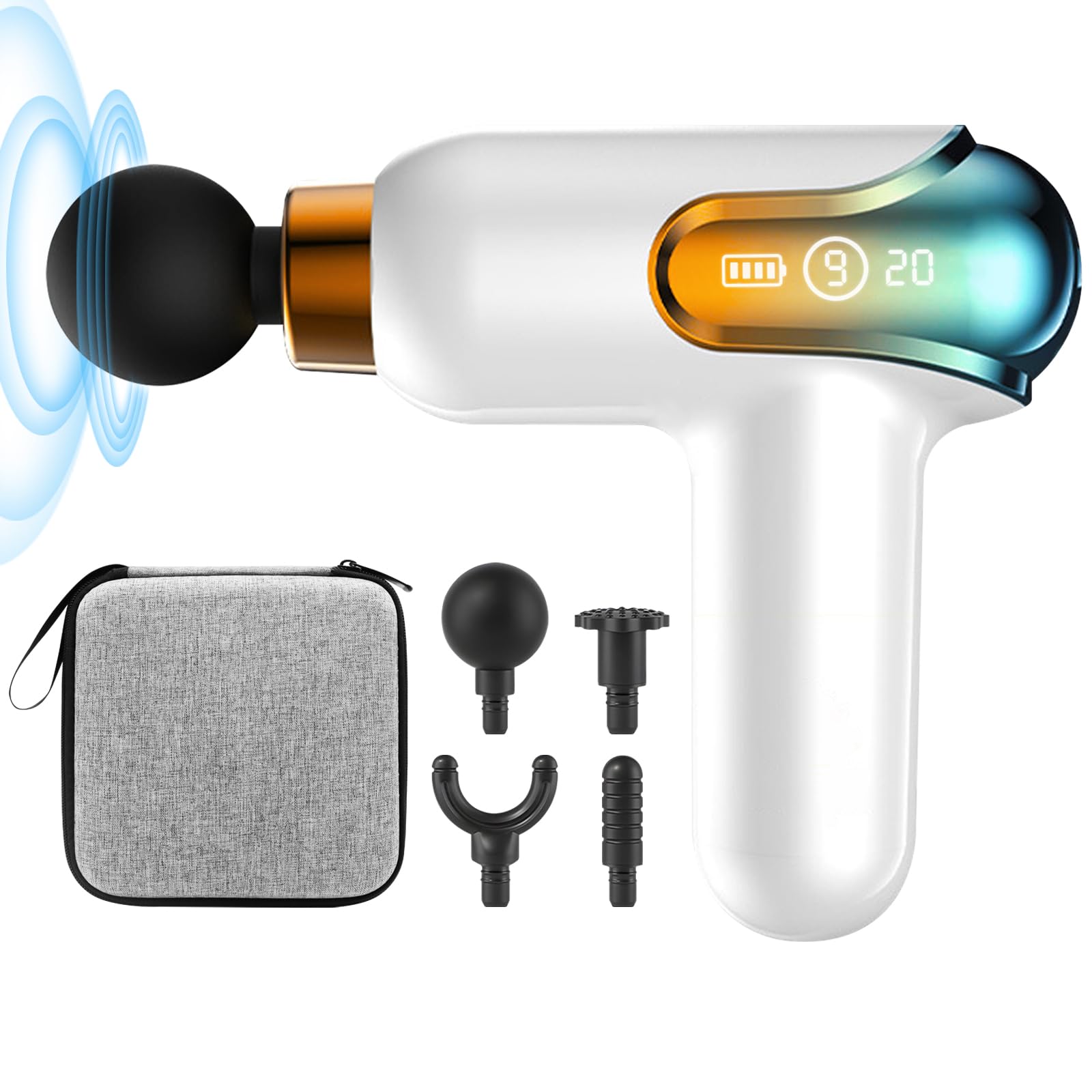 筋膜リリースガン 【MINI筋膜ガン 9段階振動強力振動】 ハンディガン 筋膜リリース AI自動モード付き 350g超軽量 最速4200回/分 静音 LED表示 携帯便利 Type-C急速充電 収納ケ