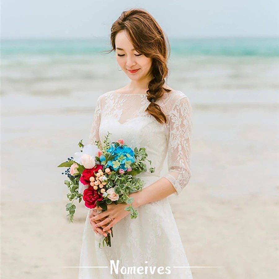 パーティ ドレス レース 結婚式フォーマルドレス ウエディングドレス 2次会 シンプル 白 ワンピース ミモレ丈安い 可愛い 袖あり40代 代 50代 30代 春秋冬