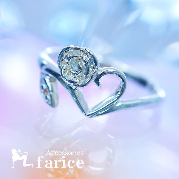 ピュアオープンハート ホワイトローズ リーフ キュービックジルコニア フラワー リング