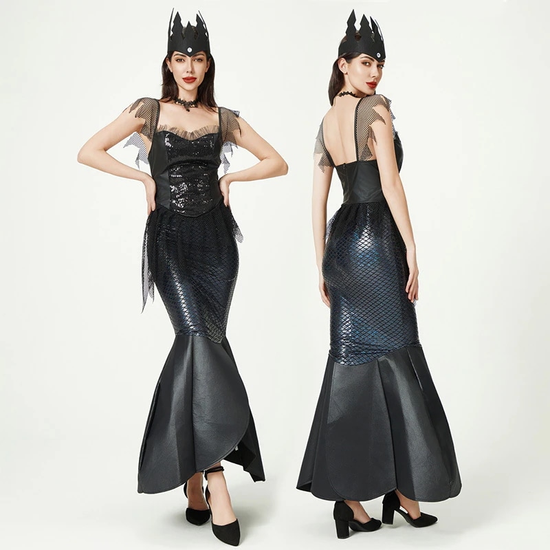 ハロウィンコスチューム スパンコール マーメイド プリンセス コスチューム ステージパフォーマンスコスチューム ダークエルフ ヨーロッパとアメリカのセクシーなロングスカート