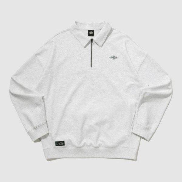 長袖Tシャツ TQT UQ121CFS12-WMG ウェイファインダーグラフィックハーフジップアップカラーマンツーマン/WHITE MELANGE