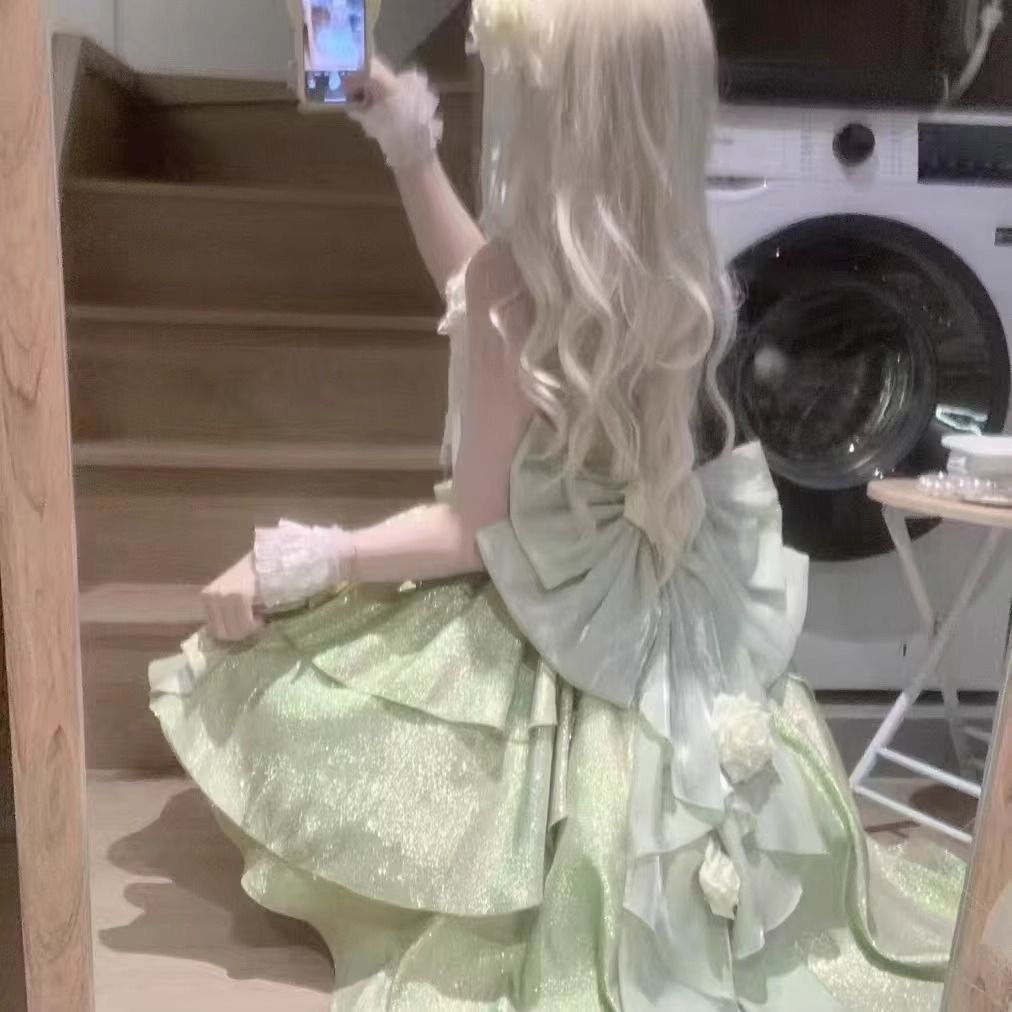 バラの心はjskお姫様のスカートの小さい花嫁のLolitaの蜜の桃の白茶の誕生日を結びます