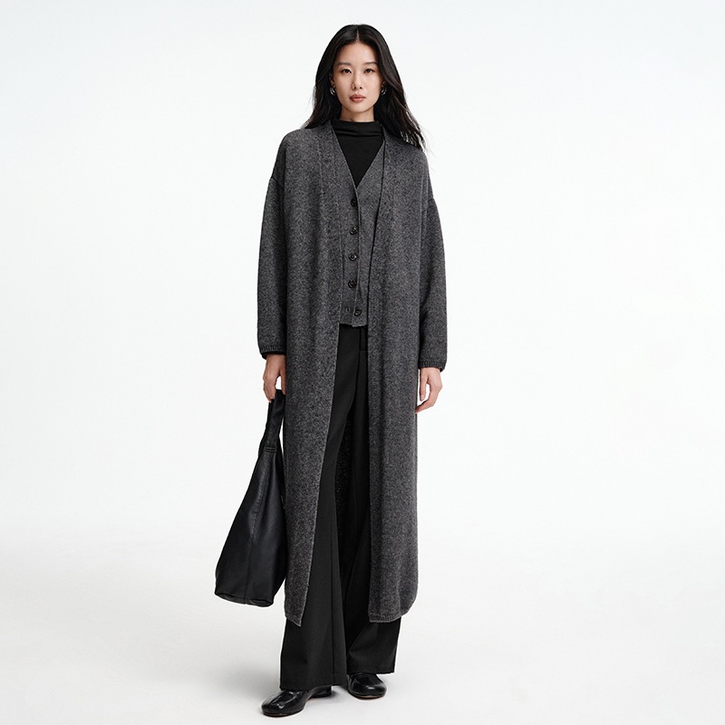 新しい冬のロングカーディガンセーターウール暖かいゆったり快適シンプルなVネックのレディーススタイル