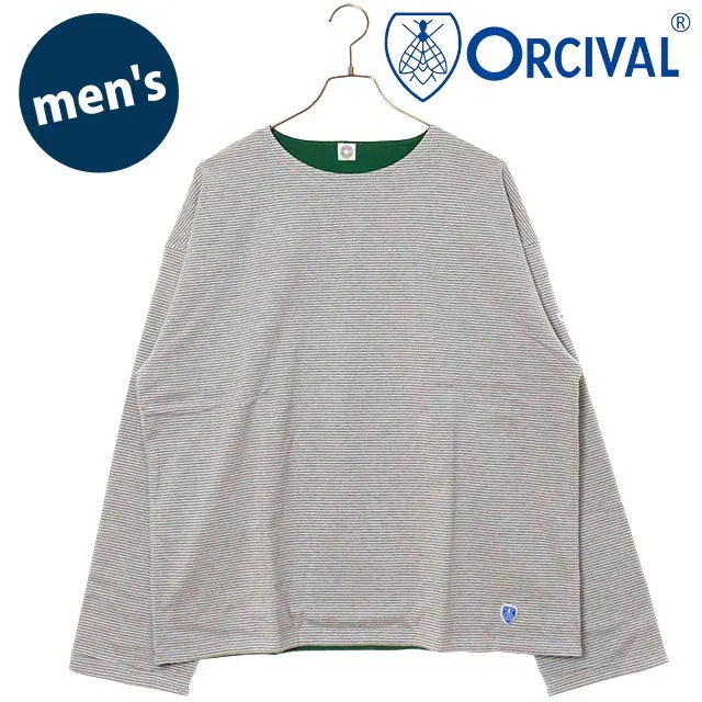 ボートネック ロングスリーブプルオーバー [OR-C0496-BXM] メンズ カットソー 長袖Tシャツ ボーダー GREY-STRIPE/GREEN 正規取扱店