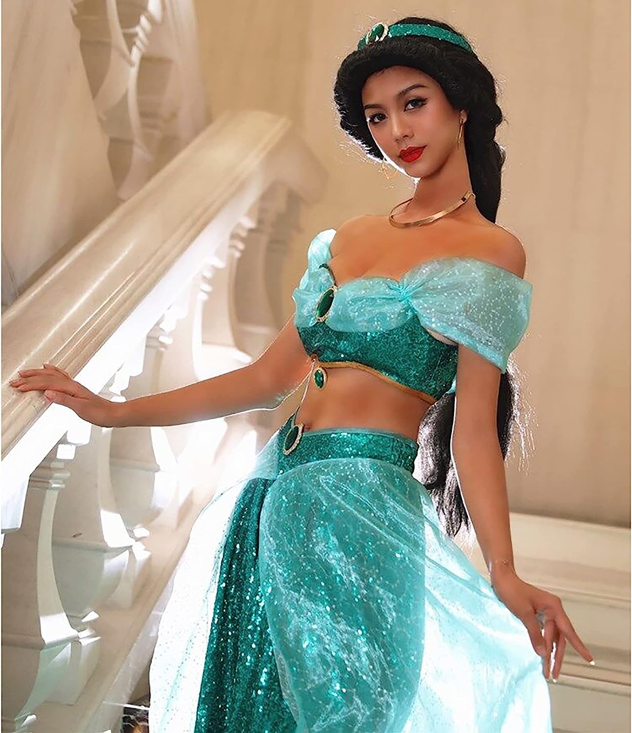 アラジンと魔法のランプ アラジン姫 ジャスミン コスプレ 衣装 戴冠式 姫様 ドレス ワンピース レディース 大人 文化祭 学園祭 ハロウェイン ハロウィン 遊園地 クリスマス イベント