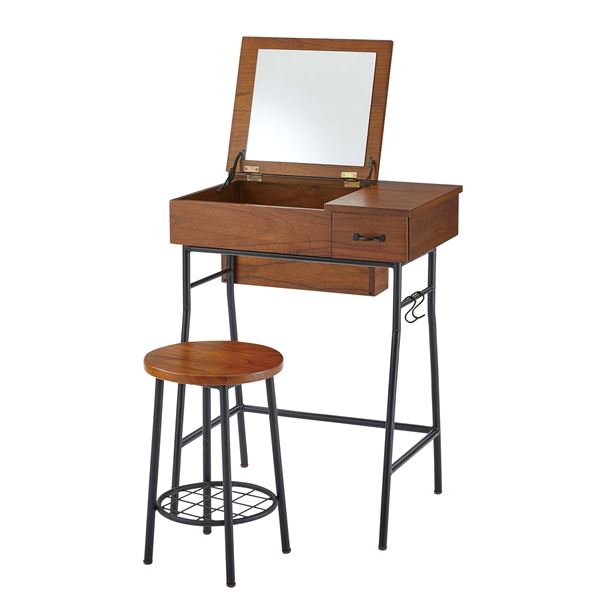 ドレッサー＆スツールセット ブラウン S字フック2個付き 組立品
