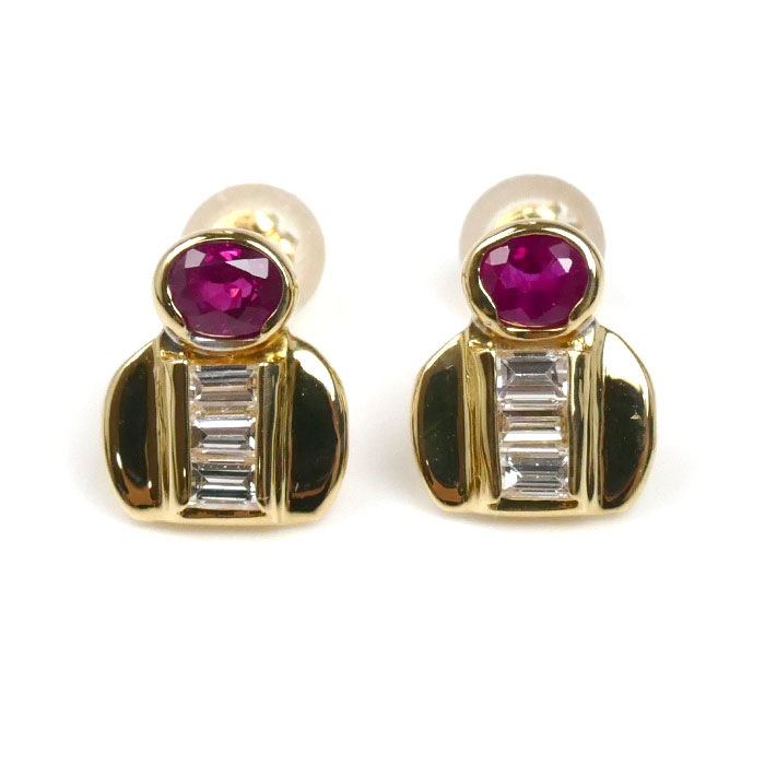 K18YG イエローゴールド ピアス ルビー0.20ct/0.20ct ダイヤモンド0.13ct/0.13ct 1.8g レディース 中古