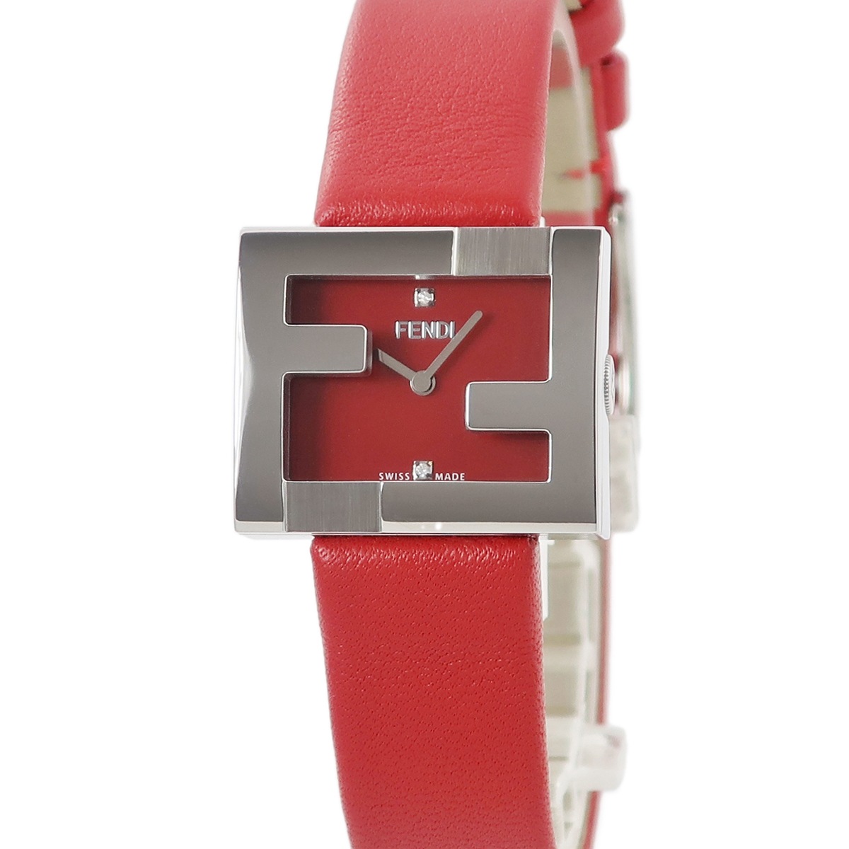 レクタンギュラー F100101901 クオーツ レディース 未使用 ズッカフェイス 純正ダイヤ シルバー 赤 3年保証