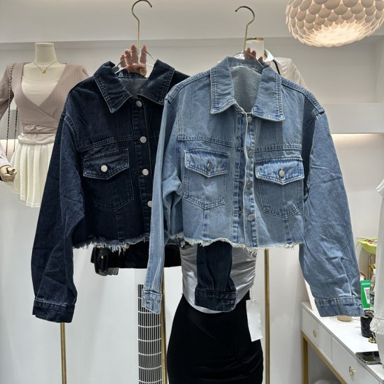 ジャケット デニム 大きいサイズ レディース ダメージ レギュラー丈 ミディアム丈 デニムジャケット 長袖 ボタン ポケット 無地 シンプル 通勤 デート 女子会 お出かけ 休日 韓国 20代 秋