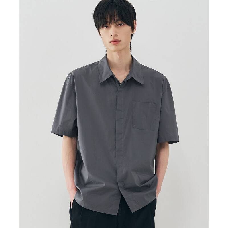 DRAW FIT ペーパーコットン オーバーフィット ハーフシャツ [D.GREY] DFSH4204DGY 372670