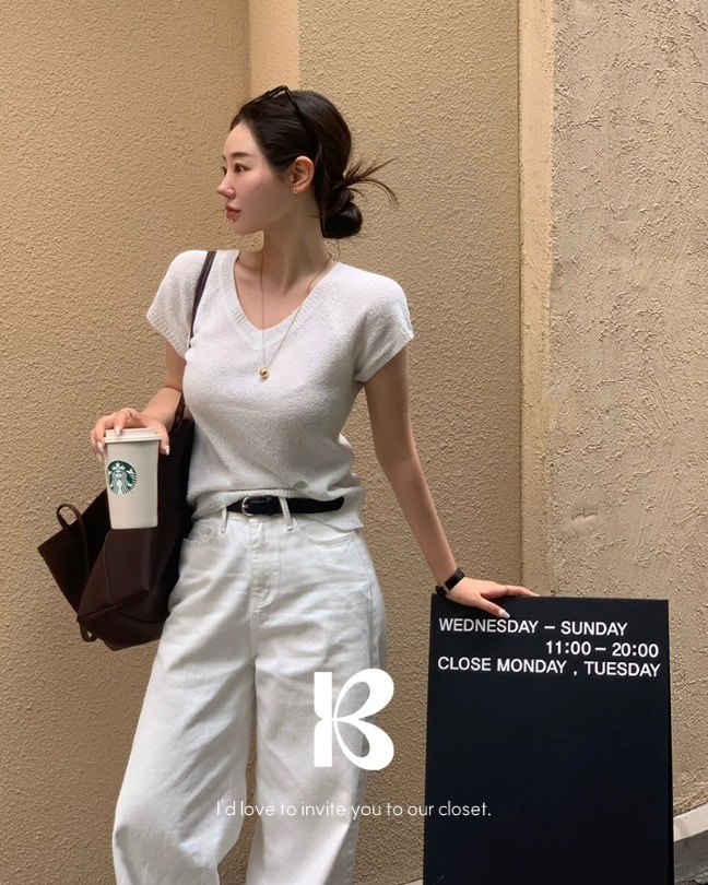 [MADE] Vネックリネン半袖ニット nt1283