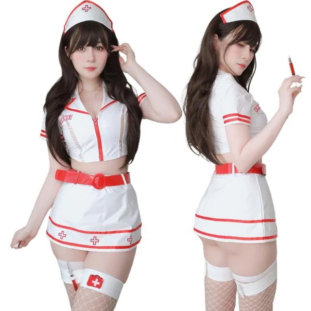 ナース セクシー コスプレ ナース服 制服 ボンデージ エロ 看護婦 nurse ランジェリー PU レザー 調教 エッチ な 萌え コスチューム レディース ハロウィン 仮装 ストッキング付き ホワ