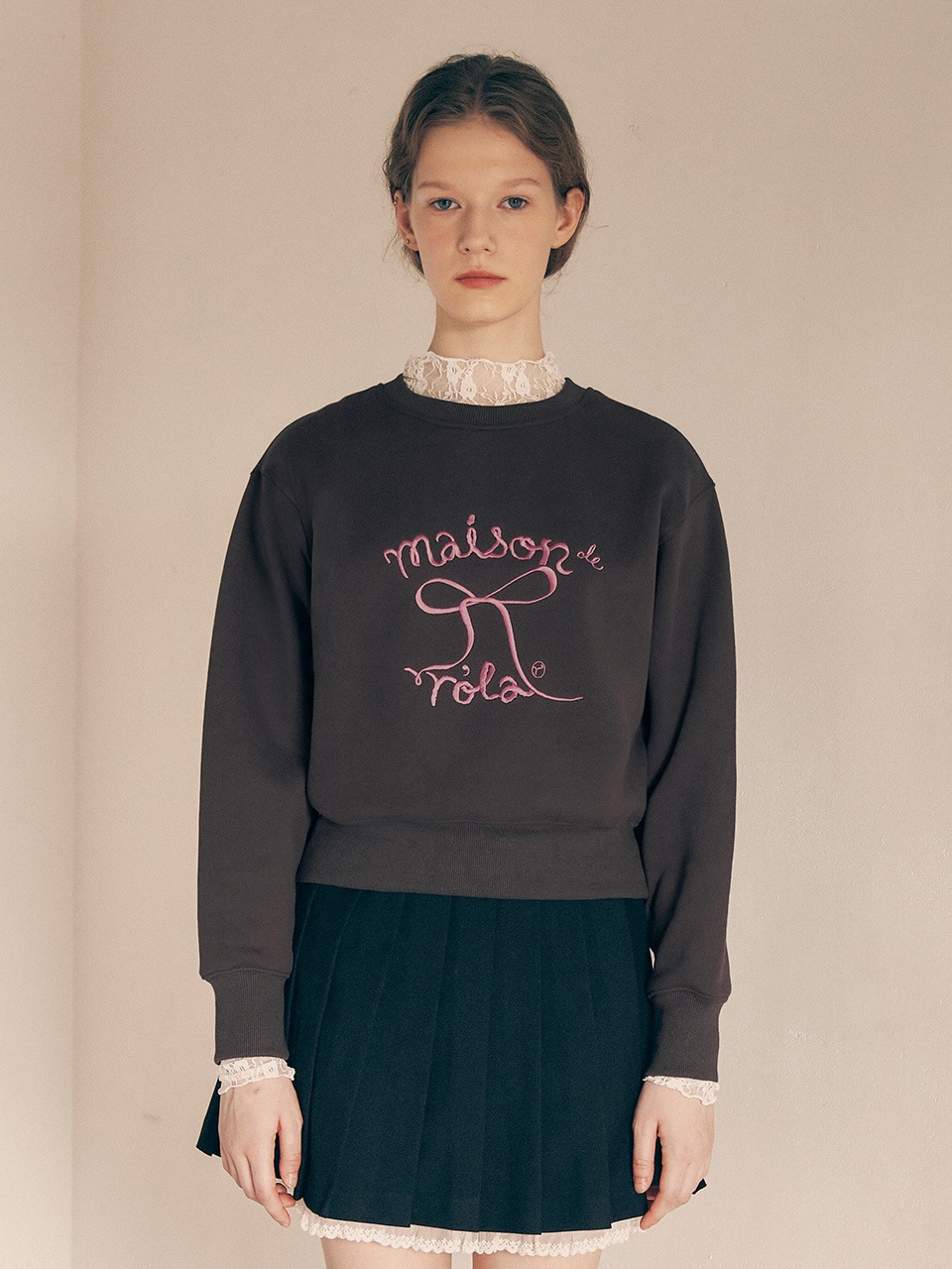 RIBBON FLEECE SWEATSHIRT DEEP GRAY