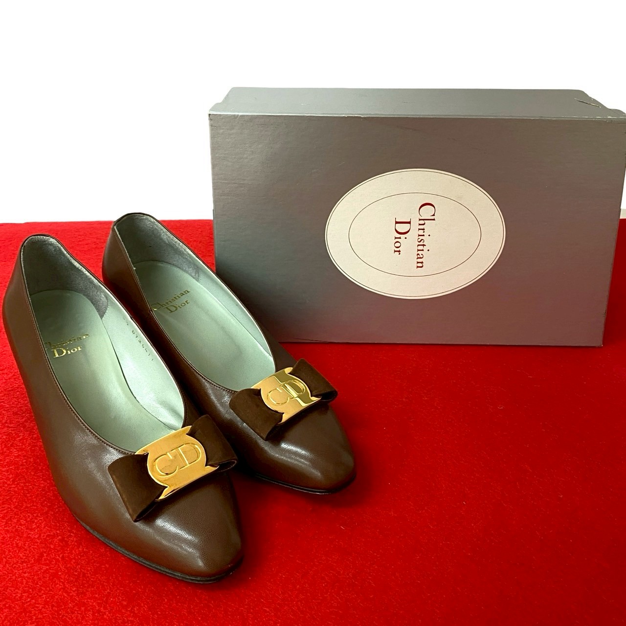 ヴィンテージ CD ロゴ リボンパンプス レザー ブラウン 14502