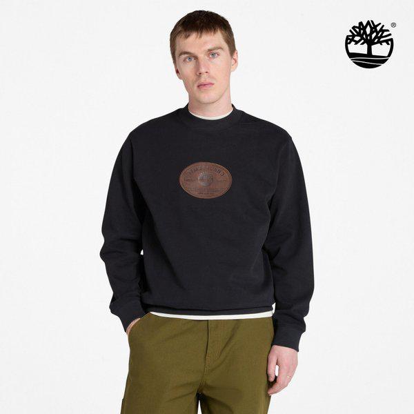 ユニセックスレザーパッチクルーネックスウェットシャツ ブラック A6NCQ 001