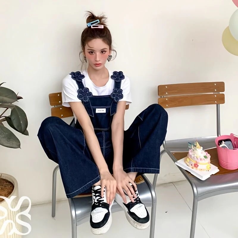 コーデ完成！サロペット 時短コーデ イチオシオールインワン 韓国ファッション ワイドパンツ 花柄 サロペット レディース オールインワン 体型カバー オーバーオール ゆったり カジュアルパンツ