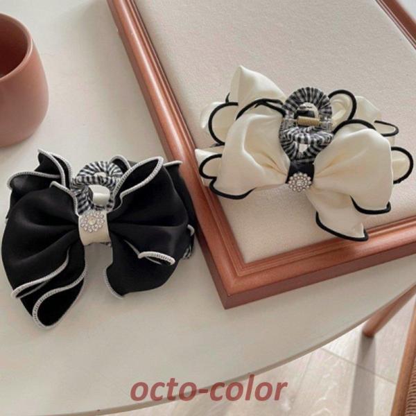 バンスクリップ ヘアアクセサリー 韓国 大きめ リボン ギンガムチェック ビジュー ハーフ ヘアクリップ ヘアピン レディース 女性 髪留め 簡単 挟む おしゃれ