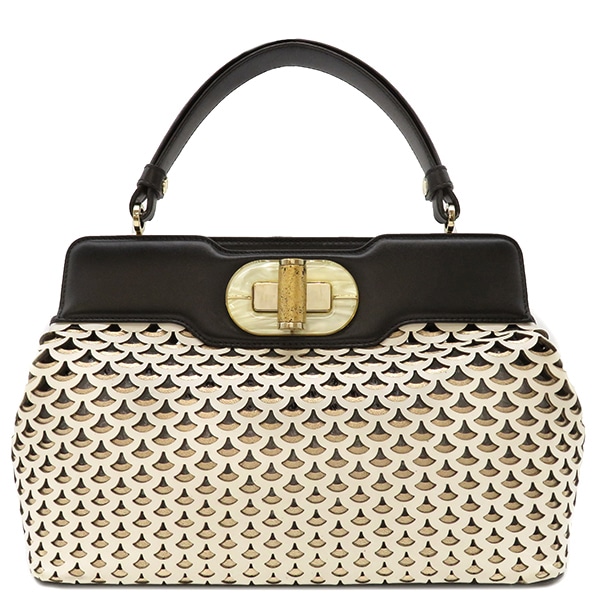 ブルガリ BVLGARI 2WAYバッグ イザベラ ロッセリーニ パンチングレザー レザー アイボリー×ブラック ゴールド金具 ハンドバッグ 黒 【中古】