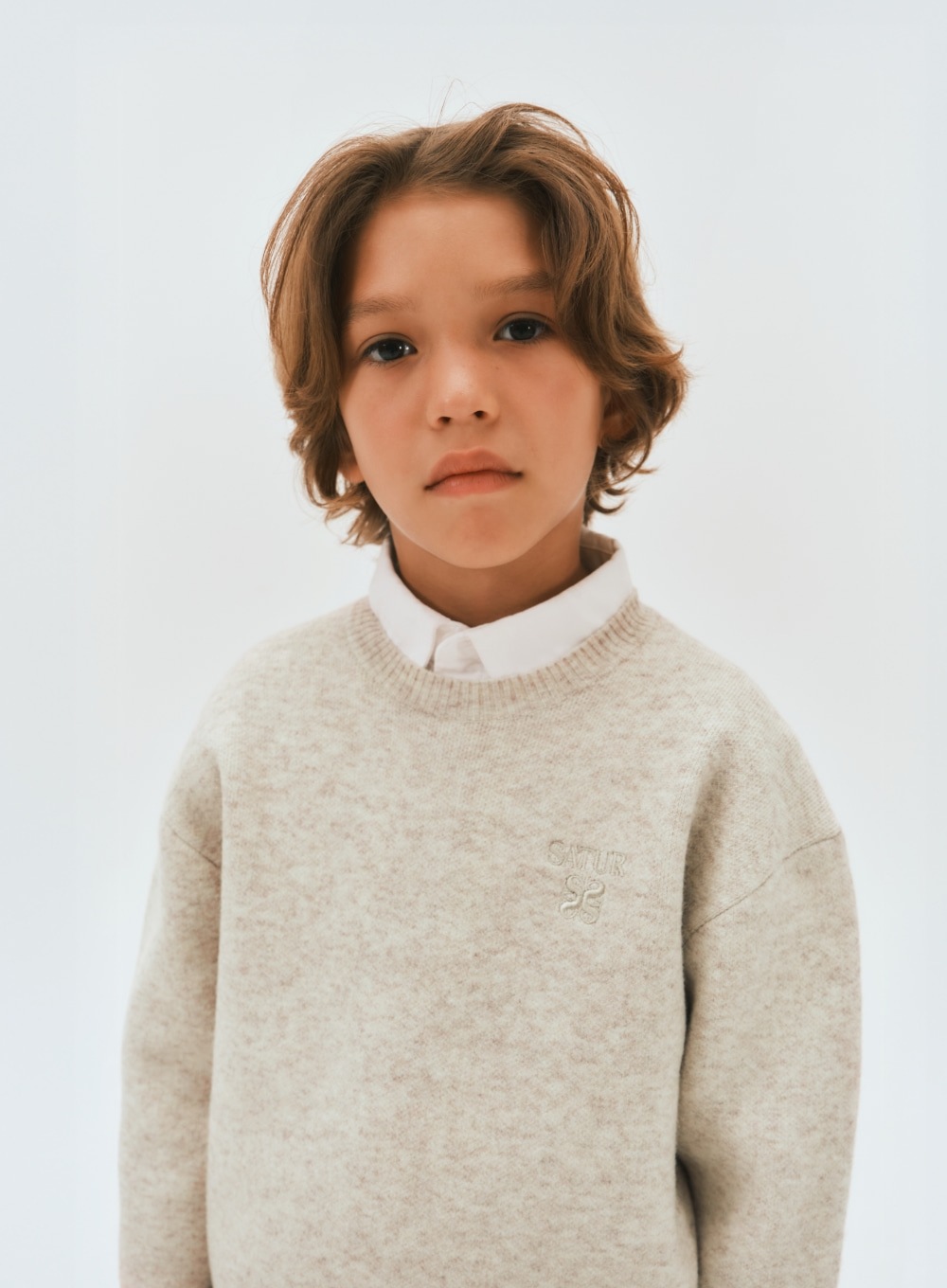 【SATUR】(K) SOFT TOUCH BASIC CREW NECK KNIT : CREAM