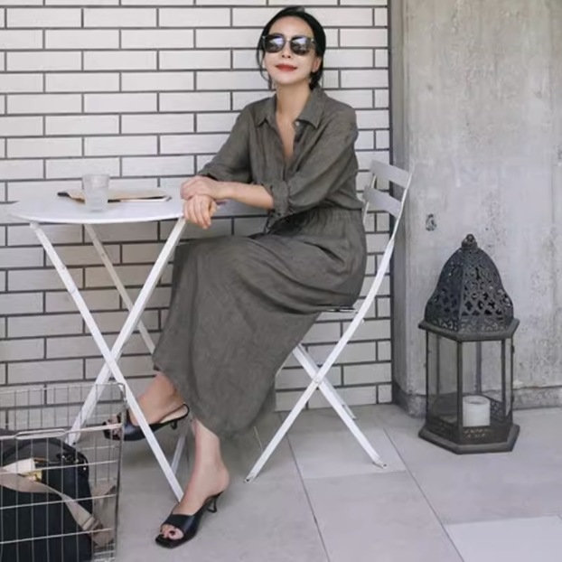 レディース スカート ワンピース ロングスカート ロング 長袖 ポロカラー 細身 ストレート Aライン スマート ウエストリボン 前開き ウエストゴム ボタン 大人可愛い カジュアル 上品 7,548円