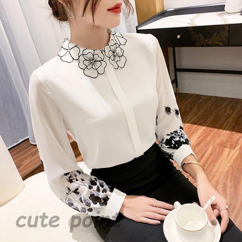 【急速出荷】ブラウス レディース 長袖 春 きれいめ 40代 オシャレブラウス 白シフォンシャツ トップス 上品フォーマル 通勤 ゆったり 30代 50代 5,064円