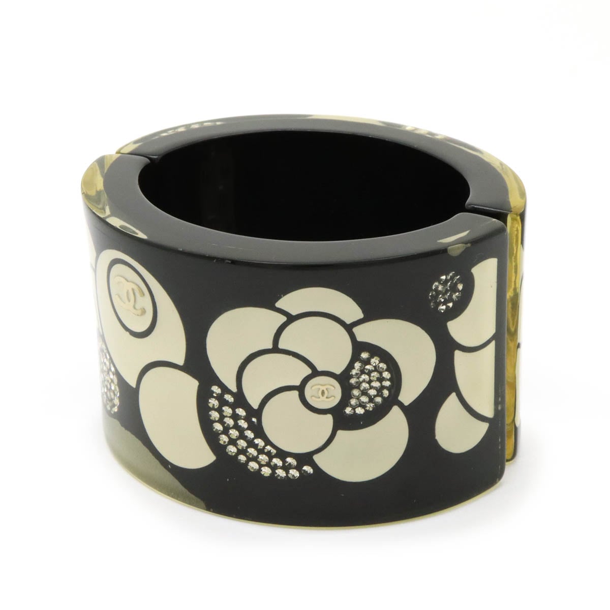 カメリア ココマーク バングル ブレスレット プラスチック ラインストーン ブラック 黒 アイボリー 08