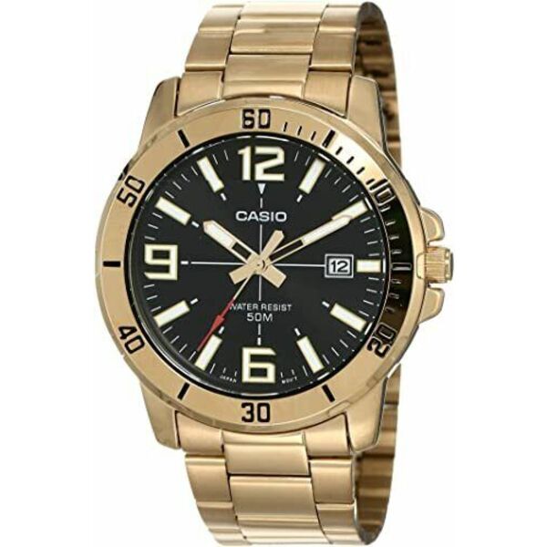 カシオMTP-VD01G-1BVUDF Mens Gold Tone Stainless Steel Black Dial Casual Watch