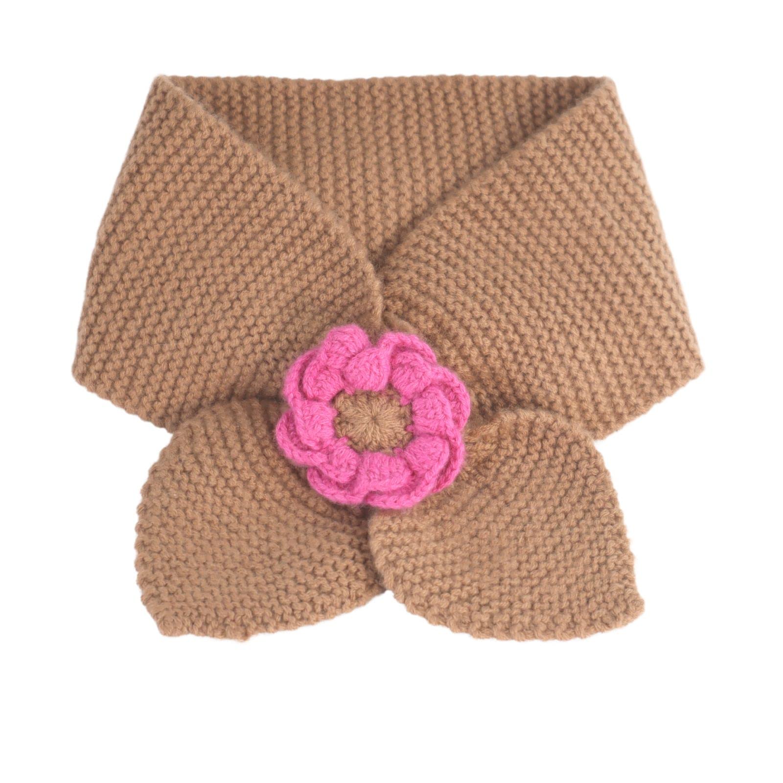 [I.P.P] カシミヤ 100% リボンマフラー ミニマフラー ニットチョーカー ティペット かぎ針編み 手編み ニット フラワーモチーフ プレゼント アイピーピー エアふわ