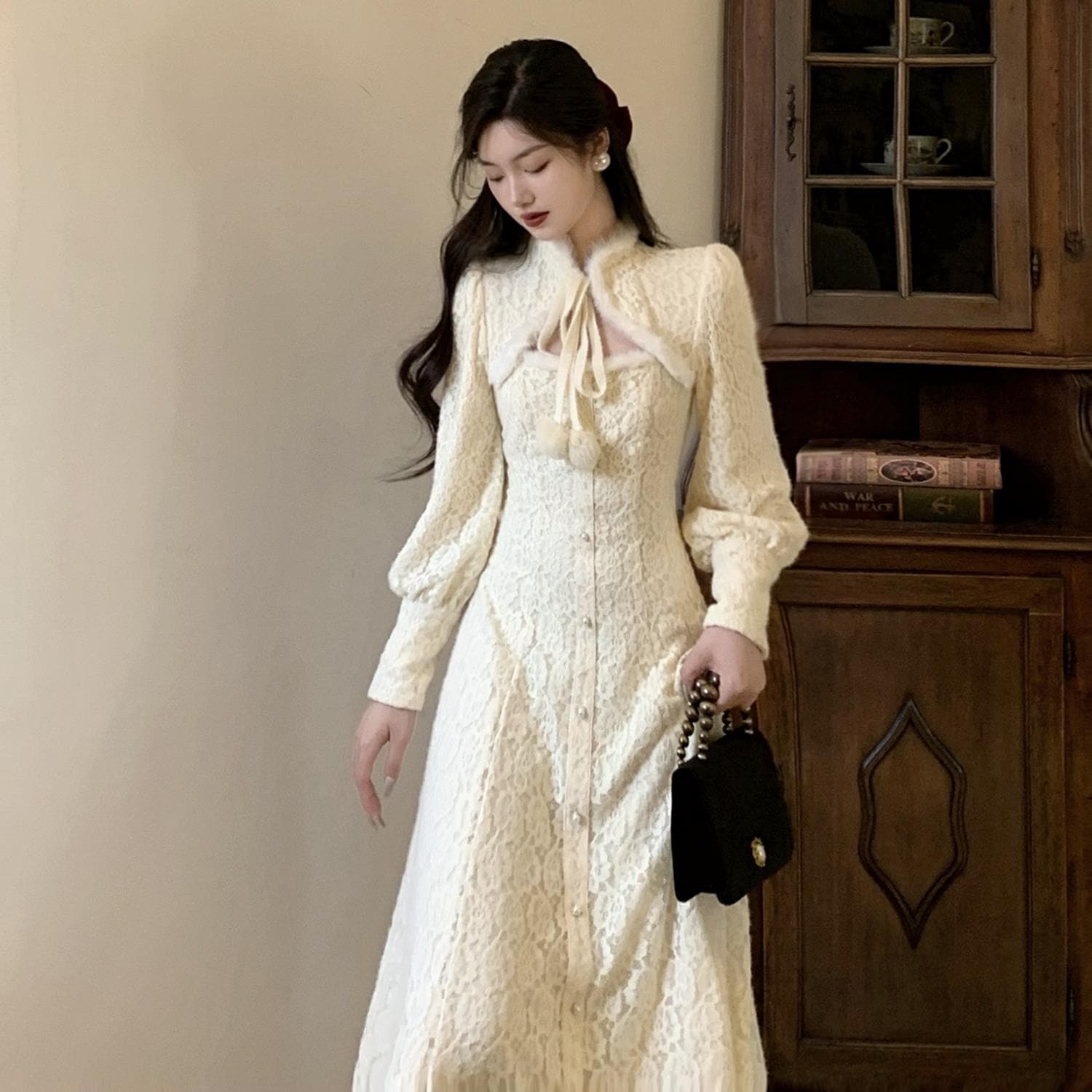 韩国 パーティードレス レディース 優しい風透かしワンピースレトロ Aライン ス ロングドレス