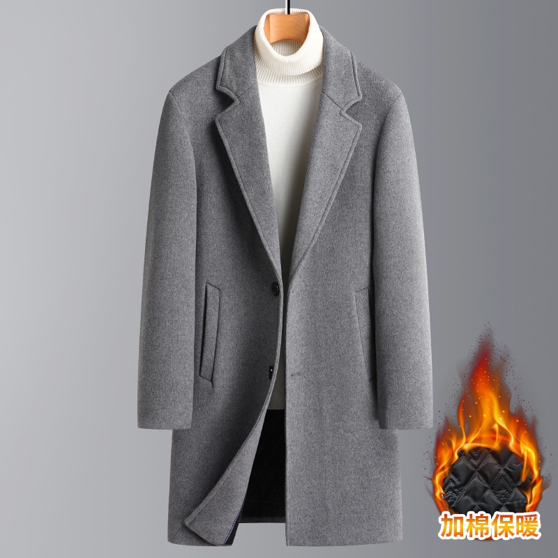 メンズコットン入り厚手ウールツイードコート2024秋冬ミッドヤングビジネスカジュアルミディアムツイードコート 7,577円