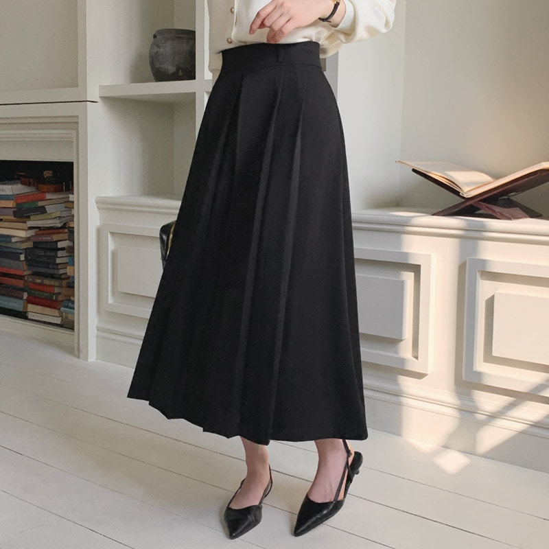 [tsk0753] 韓国ファッションストレートプリーツ ピンタック ロングスカート