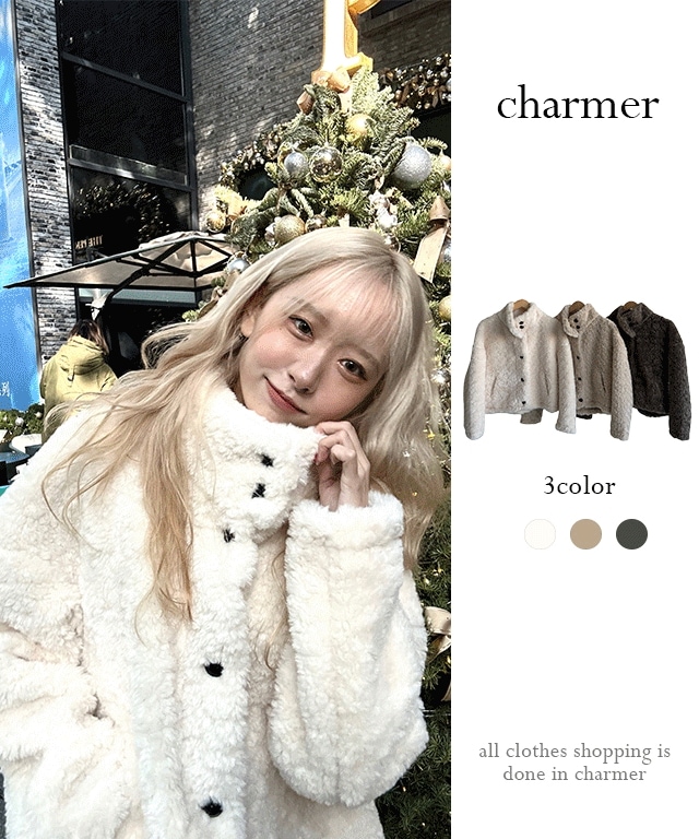 [映像あり/実物保障]インスタ ムーン 暴走ミョングベア ハイネック ボタン ボア ジャケット - jk 3color