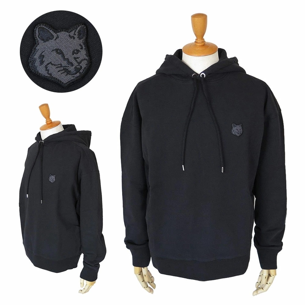 パーカー メンズ LM00705KM0001 P199 フーディ スウェット トレーナー 長袖 ボールド フォックスヘッド パッチ オーバーサイズ ブラック