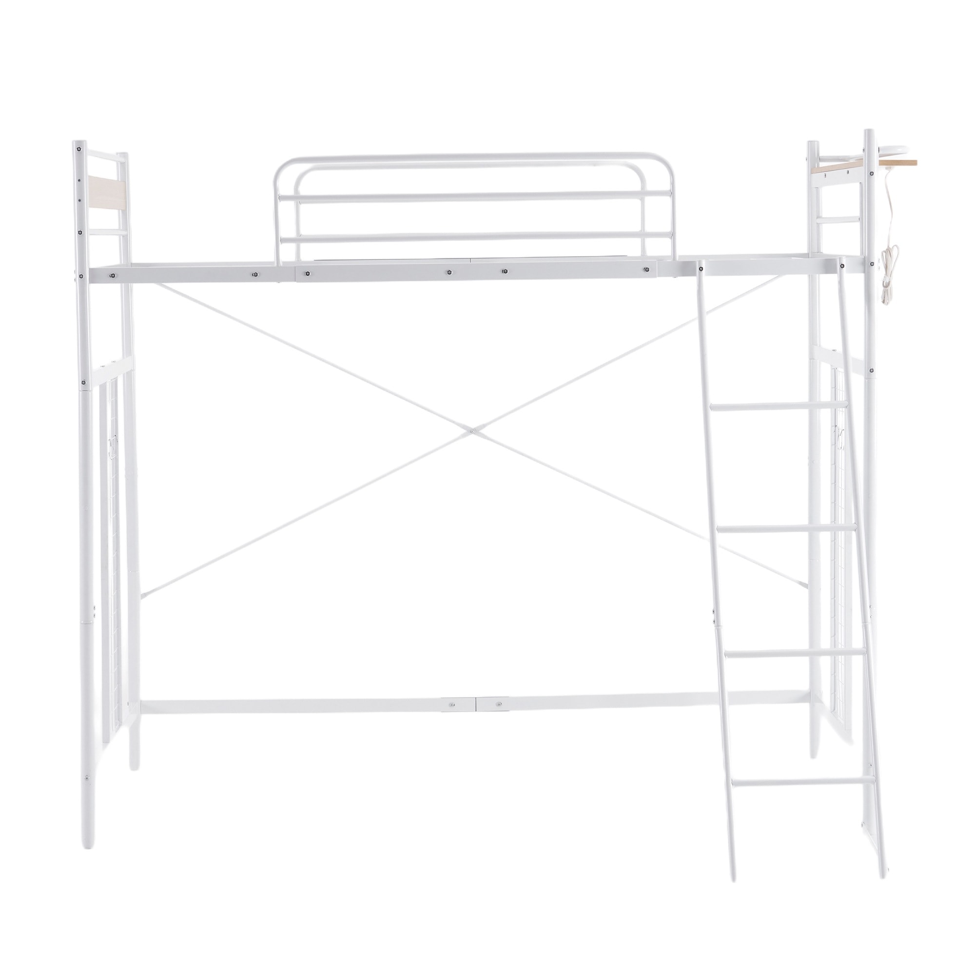 【ホワイト】システムベット ３WAYロフトベッド　シングル 収納付き 北欧風 スチール 耐震 コンセント付き メッシュパネル付き 高さ３段階