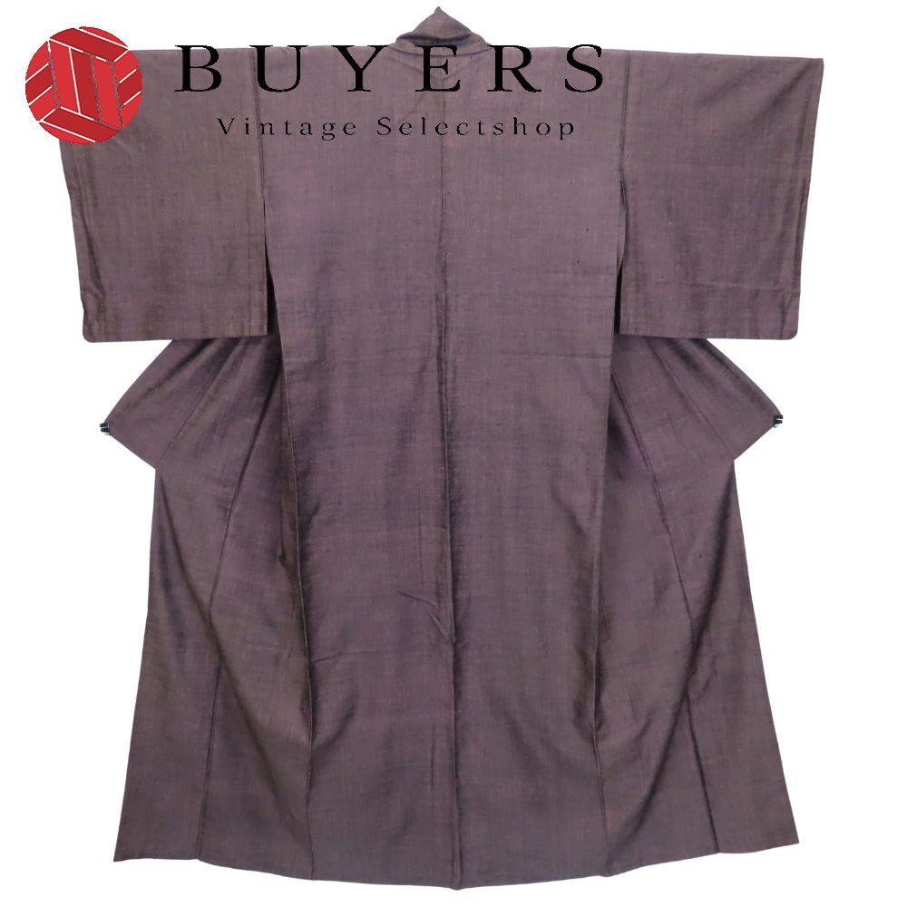 中古 紬 正絹 パープル くすみ 単衣 モダン カジュアル 和装 呉服 和服 きもの レディース 女性